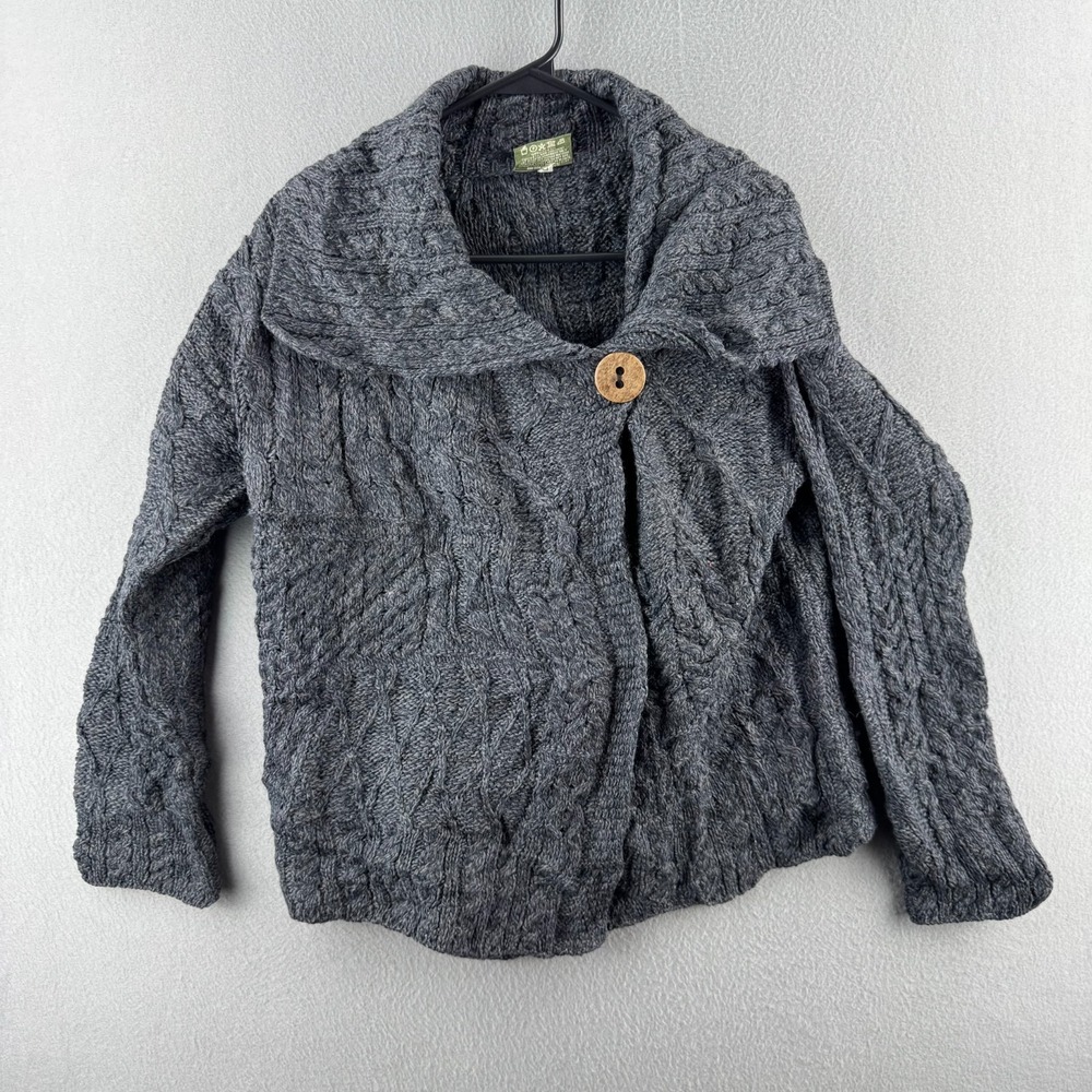 Carraig Donn Sweater Womens Large Asymmetrical Ireland Cable Knit Cardigan